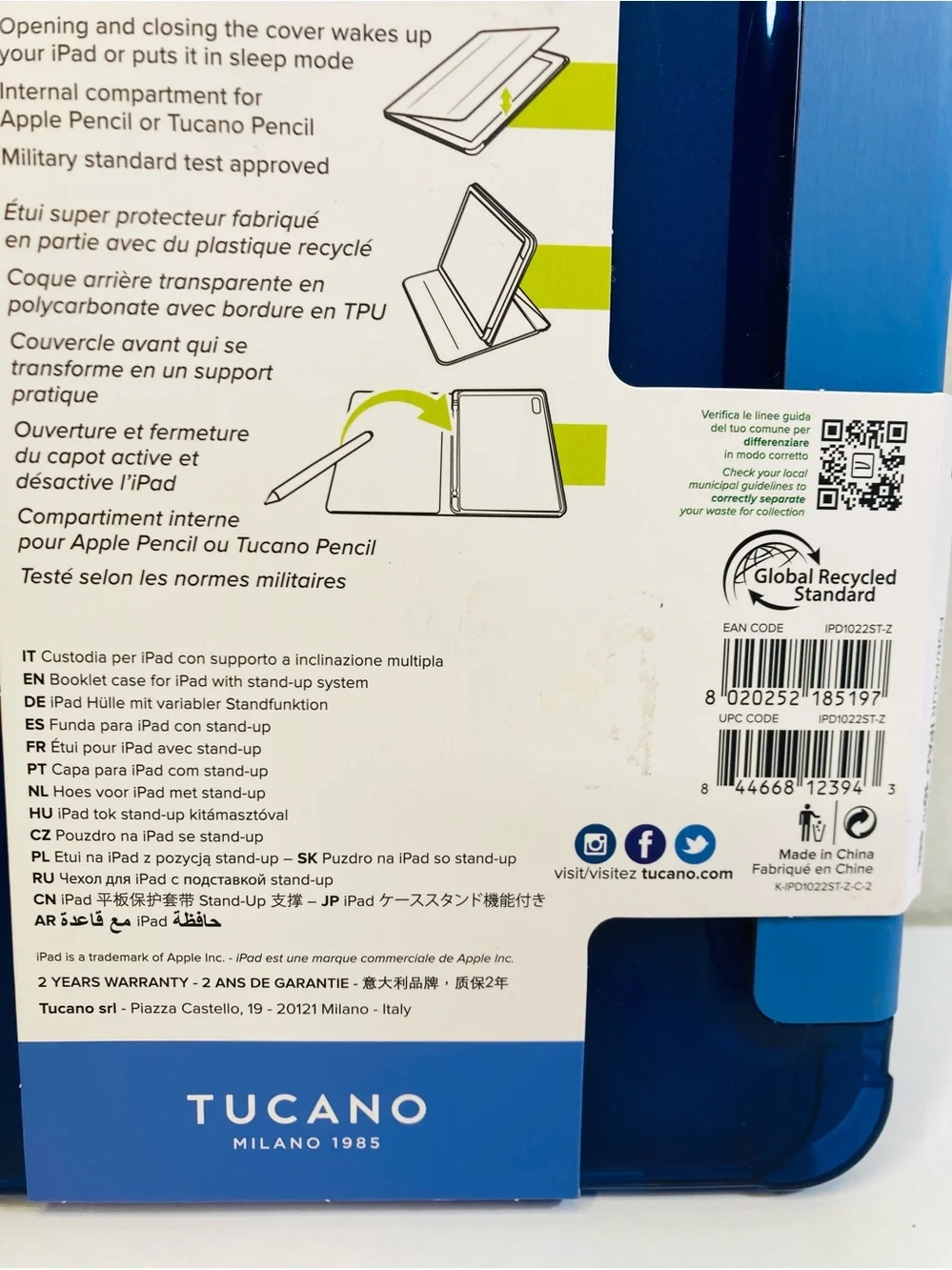 NEW Tucano MADE IN ITALY Satin Folio Case for Apple iPad 10th Gen - Blue